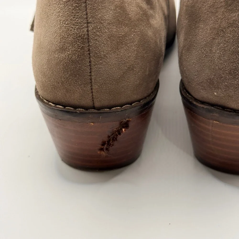 Vionic Serena Suede Ankle Boots Taupe Brown Tassel Zip Orthotic Booties 8.5